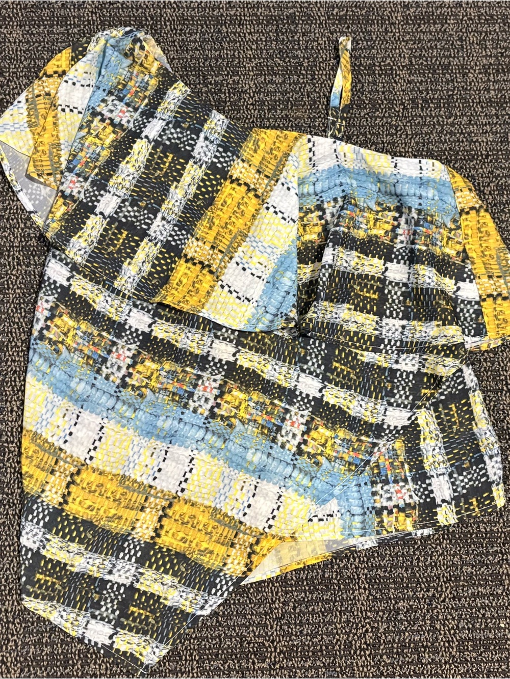 project RUNWAY Yellow, Blue & Black Plaid One-Shoulder Tank Top